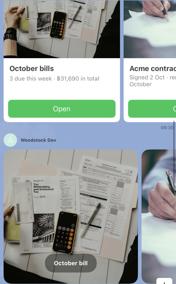 Swipeable picture cards and a photo-only gallery in a LINE group on iPhone