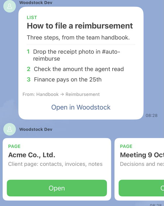 List card and a swipeable row of page cards in a LINE group on iPhone